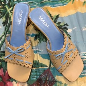 Bakers Skylar Lace Eyelet Cutout Ribbon Wooden Mules